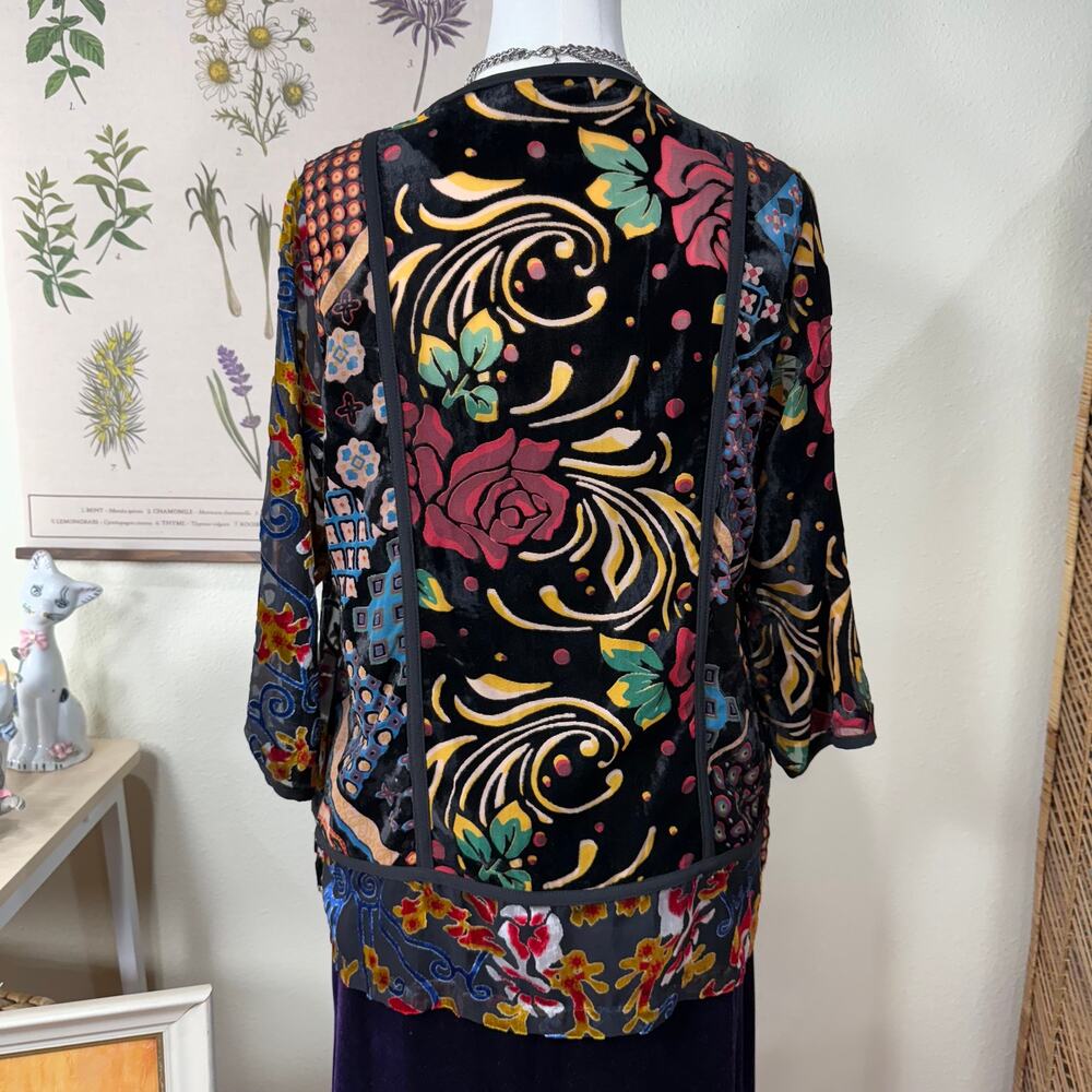 Floral Patchwork Burnout Velvet Jacket Whimsigoth Dark Fairy Y2k Artsy Boho PS - Picture 2 of 9
